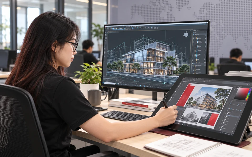 Minh họa thiết kế kiến trúc CAD và đồ họa trên máy tính