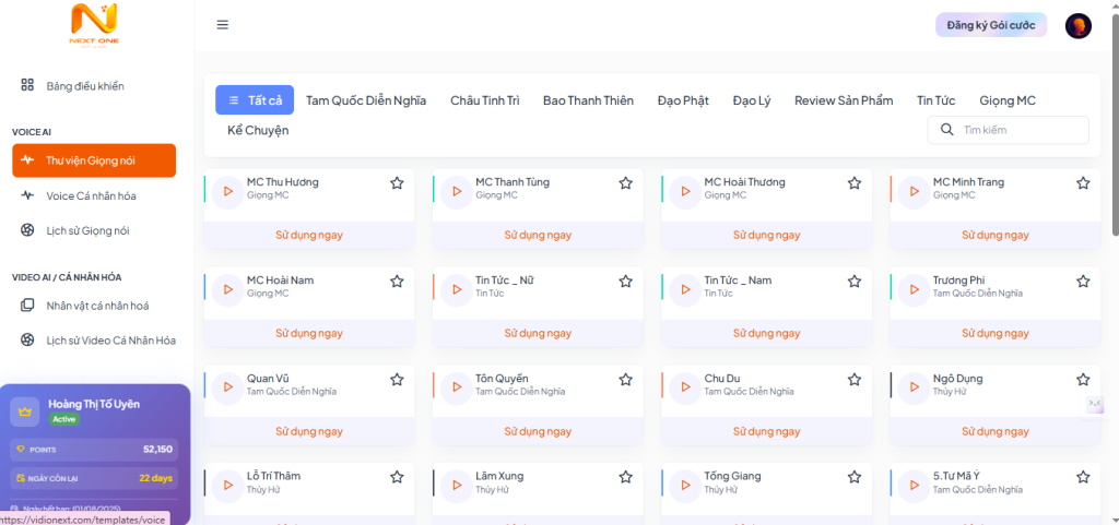 Tạo voice AI nhanh từ thư viện có sẵn trong Vidio Next 3