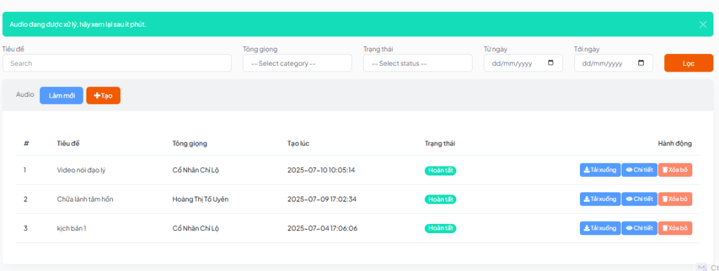 Tạo voice AI nhanh từ thư viện có sẵn trong Vidio Next 6