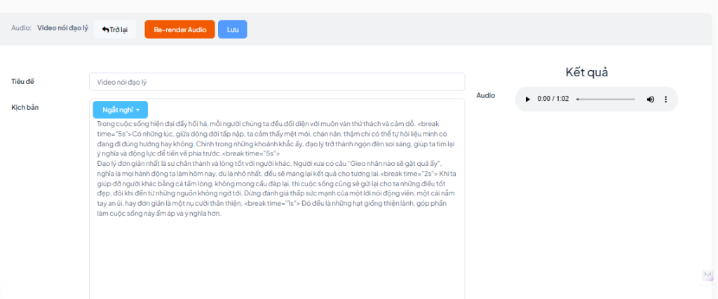 Tạo voice AI nhanh từ thư viện có sẵn trong Vidio Next 7