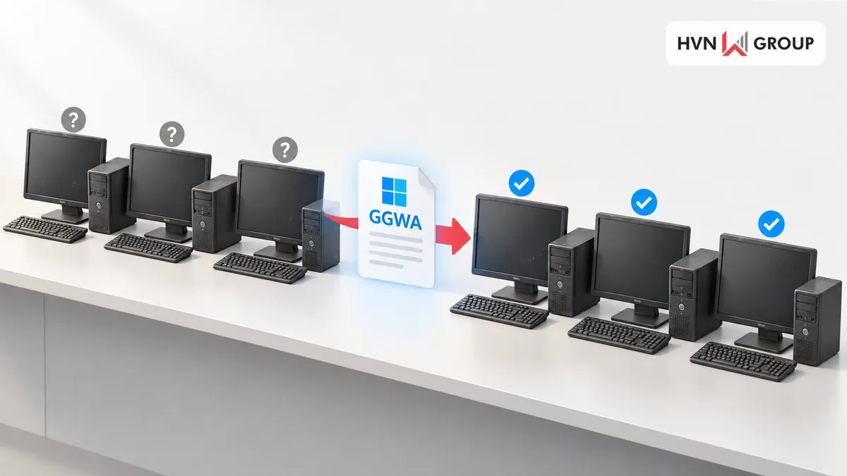 Minh họa Windows GGWA hợp thức hóa bản quyền cho các máy tính doanh nghiệp đang sử dụng