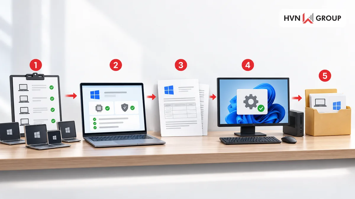 Quy trình kiểm kê máy, kiểm tra cấu hình và lưu hồ sơ khi trang bị Windows GGWA