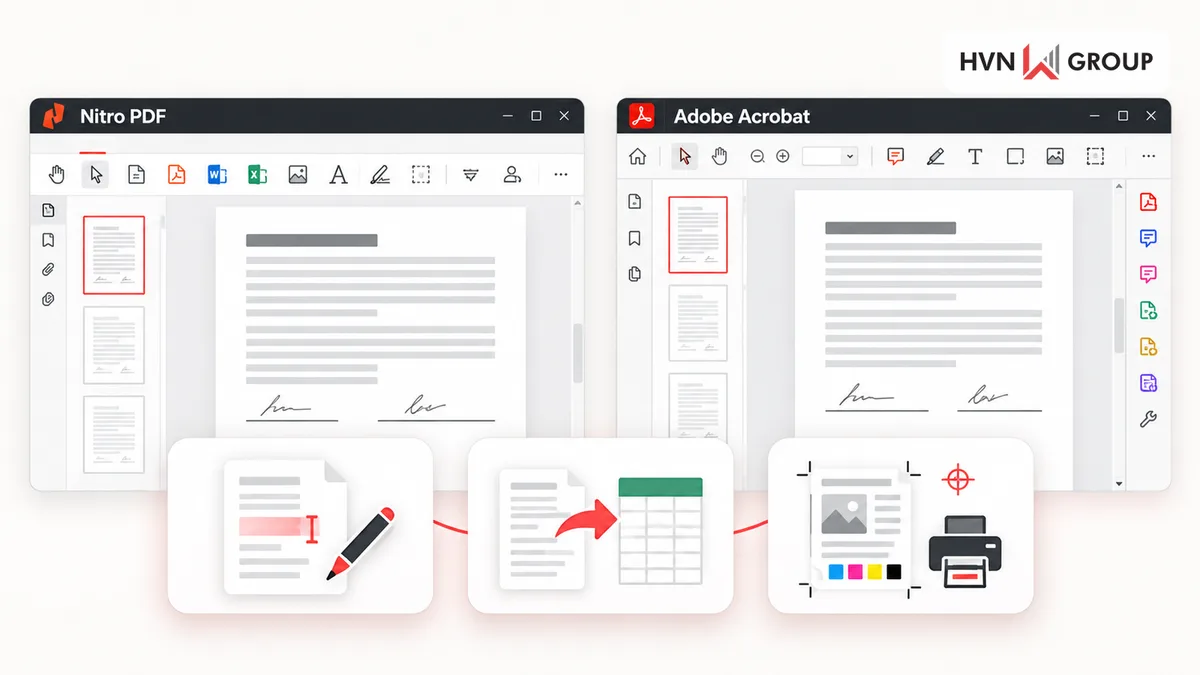 So sánh Nitro PDF và Adobe Acrobat theo nhu cầu sửa hợp đồng, chuyển đổi và xử lý bản in
